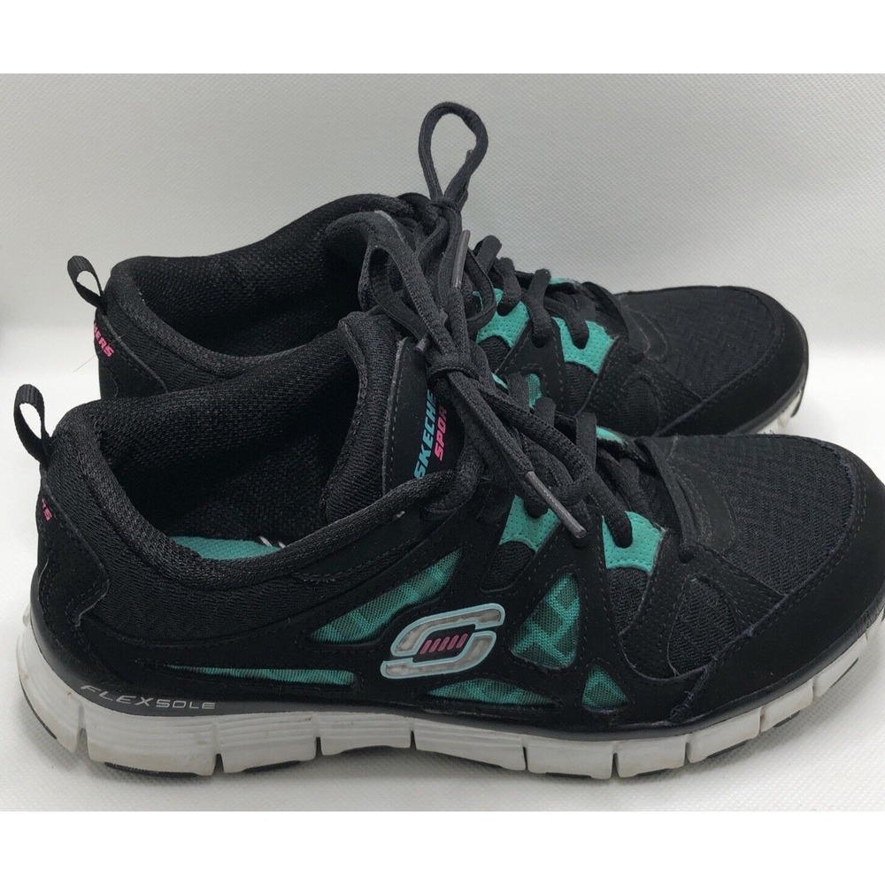 Skechers S Sport Flexsole Womens Size 6.5 Black & Aqua Running Shoes # 11667 - Picture 4 of 6